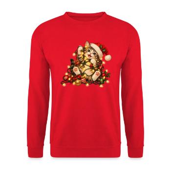 Santa Paws – Süße Weihnachtskatze - Unisex Pullover - Rot - Vorne - Alina (178cm) & Michal (187cm)
