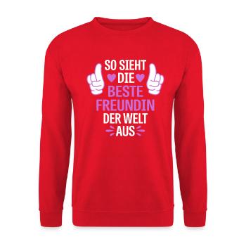 Die beste Freundin der Welt Spruch Geschenk - Unisex Pullover - Rot - Vorne - Alina (178cm) & Michal (187cm)