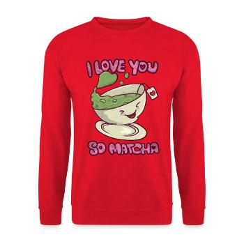 Je t’aime tellement Matcha Kawaii Sweetheart Saint-Valentin - Sweat-shirt Unisexe - rouge - Devant - Alina (178cm) & Michal (187cm)