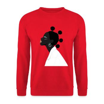 Schwarzes Mädchen mit süßem Haar und weißer Jacke - Unisex Pullover - Rot - Vorne - Alina (178cm) & Michal (187cm)