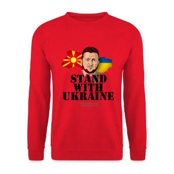Ukraine Nordmazedonien Wolodymyr Selenskyj T-Shirt - Unisex Pullover - Rot - Vorne - Alina (178cm) & Michal (187cm)