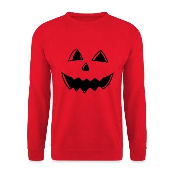Halloween Kürbis Jack O Laterne Gesicht Lustig - Unisex Pullover - Rot - Vorne - Alina (178cm) & Michal (187cm)
