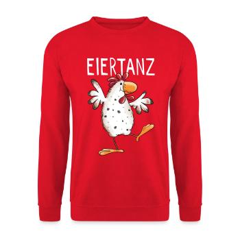 Eiertanz Huhn - Hühner - Comic - Vogel - Fun - Unisex Pullover - Rot - Vorne - Alina (178cm) & Michal (187cm)