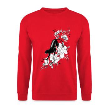panthère noire florale pivoines - Sweat-shirt Unisexe - rouge - Devant - Alina (178cm) & Michal (187cm)