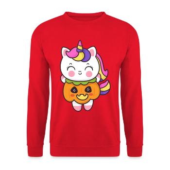 Kawaii Unicorn Pumpkin Halloween Tee - Unisex Sweatshirt - red - Front - Alina (178cm) & Michal (187cm)