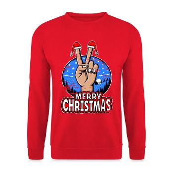 Merry Christmas Peace Sign Motif - Unisex Sweatshirt - red - Front - Alina (178cm) & Michal (187cm)