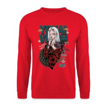 Yokai Serpent Oni Girl Japanese Streetwear Art - Unisex Sweatshirt - red - Front - Alina (178cm) & Michal (187cm)