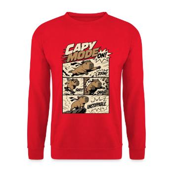 Capy Mode On – Unaufhaltsames Action-Capybara - Unisex Pullover - Rot - Vorne - Alina (178cm) & Michal (187cm)