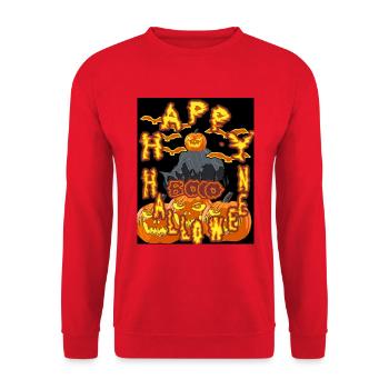 Bo, happy Halloween mit Master Kürbis - Unisex Pullover - Rot - Vorne - Alina (178cm) & Michal (187cm)