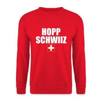 Hopp schwiiz - Sweat-shirt Unisexe - rouge - Devant - Alina (178cm) & Michal (187cm)