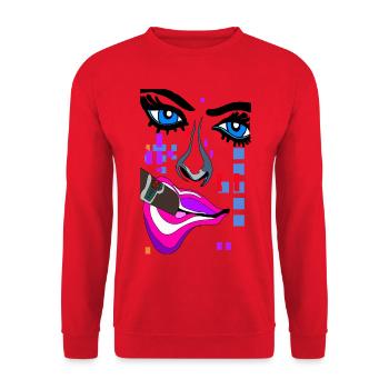 Augen Auffallen mit Mund Nase Gesicht - Unisex Pullover - Rot - Vorne - Alina (178cm) & Michal (187cm)