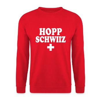 Hopp schwiiz - Sweat-shirt Unisexe - rouge - Devant - Alina (178cm) & Michal (187cm)