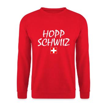 Hopp schwiiz - Sweat-shirt Unisexe - rouge - Devant - Alina (178cm) & Michal (187cm)