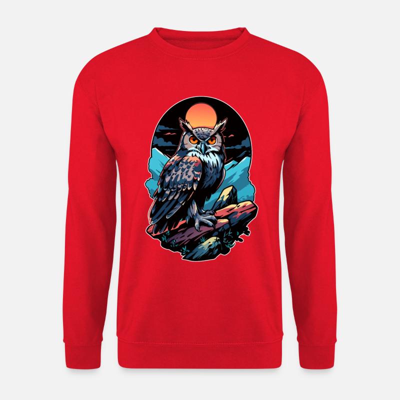 Großer Eule Uhu bei Mondschein - Unisex Pullover - Rot