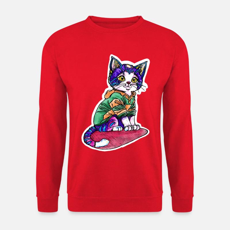 Chat en pull vert - Sweat-shirt Unisexe - rouge