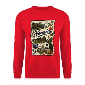 Vermont Green Mountain State Vintage-Aufkleber - Unisex Pullover - Rot - Vorne - Alina (178cm) & Michal (187cm)