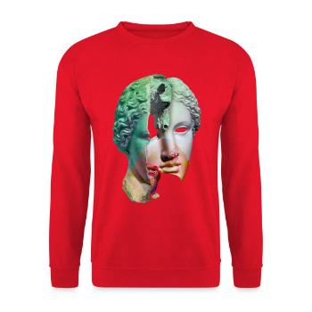 Zerbrochener Gott surreale Collage - Unisex Pullover - Rot - Vorne - Alina (178cm) & Michal (187cm)