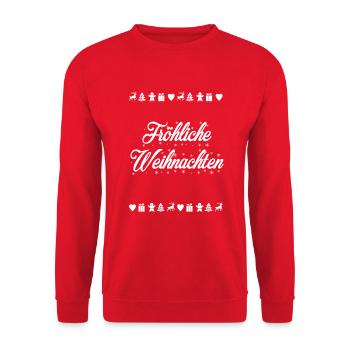 Fröhliche Weihnachten - Unisex Pullover - Rot - Vorne - Alina (178cm) & Michal (187cm)