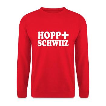 Hopp schwiiz - Sweat-shirt Unisexe - rouge - Devant - Alina (178cm) & Michal (187cm)