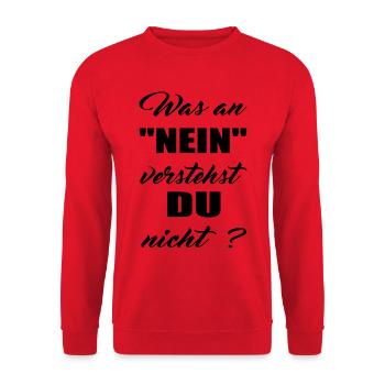was an nein verstehst du nicht ? Spruch - Unisex Pullover - Rot - Vorne - Alina (178cm) & Michal (187cm)
