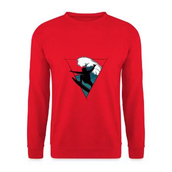 Casual Aerial Surfer Silhouette Breaking Wave - Unisex Sweatshirt - red - Front - Alina (178cm) & Michal (187cm)