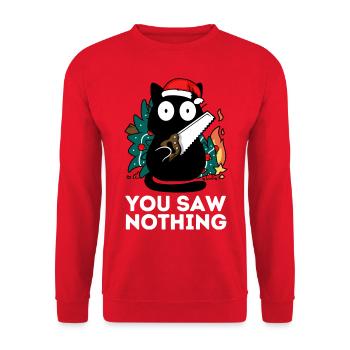 Christmas - You Didn't See Anything - Cat Fir Tree - Unisex Sweatshirt - red - Front - Alina (178cm) & Michal (187cm)