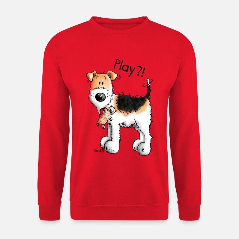 Foxterrier Play - Spielen - Hund - Freunde - Comic - Unisex Pullover - Rot