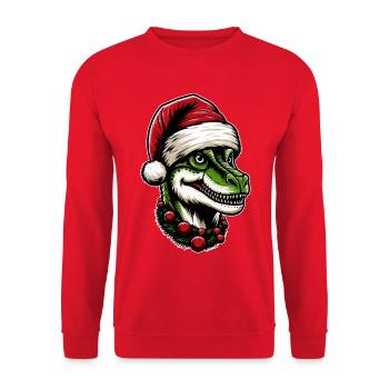 Christmas T-Rex: Dino Holiday Spirit - Unisex Sweatshirt - red - Front - Alina (178cm) & Michal (187cm)