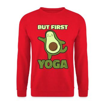 But first Yoga-Funny Yoga Avocado Design - Unisex Sweatshirt - red - Front - Alina (178cm) & Michal (187cm)