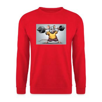 Kraftmaus beim Krafttraining - Unisex Pullover - Rot - Vorne - Alina (178cm) & Michal (187cm)