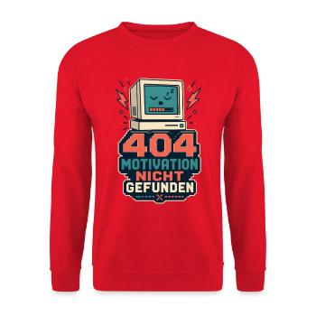404 Motivation nicht gefunden – Nerd Spruch - Unisex Pullover - Rot - Vorne - Alina (178cm) & Michal (187cm)