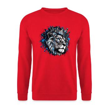 Blauer Löwenkönig Kronenporträt - Unisex Pullover - Rot - Vorne - Alina (178cm) & Michal (187cm)