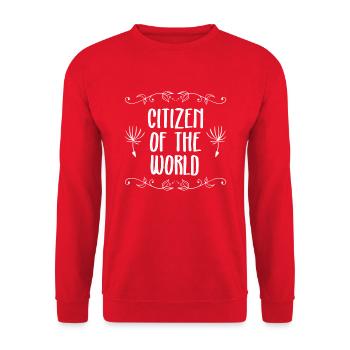 DRÔLES DISCOURS VOYAGE MONDE CITOYEN DU MONDE - Sweat-shirt Unisexe - rouge - Devant - Alina (178cm) & Michal (187cm)