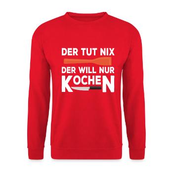 Koch Koch Spruch lustig Kochlöffel Geschenk - Unisex Pullover - Rot - Vorne - Alina (178cm) & Michal (187cm)