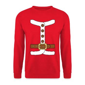 Weihnachtsmann Kostüm Ugly Christmas Sweater - Unisex Pullover - Rot - Vorne - Alina (178cm) & Michal (187cm)