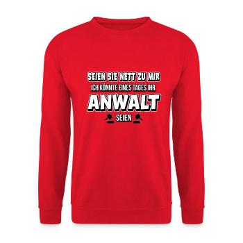 Anwalt lustiger Spruch Rechtsanwalt Anwälte Gesetz - Unisex Pullover - Rot - Vorne - Alina (178cm) & Michal (187cm)