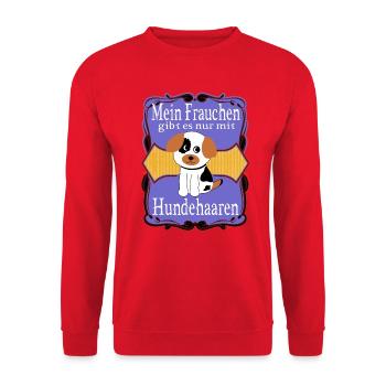 Mein Frauchen gibt es nur mit Hundehaaren, Spruch - Unisex Pullover - Rot - Vorne - Alina (178cm) & Michal (187cm)