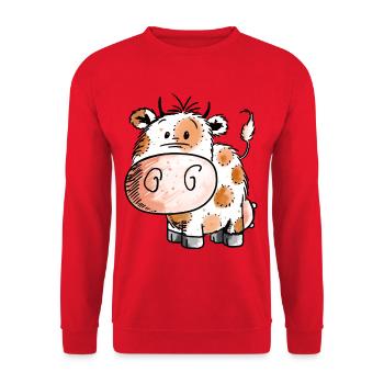 Süßes Kuhbaby - Kuh - Kühe - Kind - Baby - Geburt - Unisex Pullover - Rot - Vorne - Alina (178cm) & Michal (187cm)