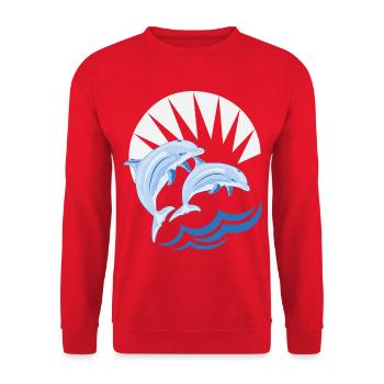 Delfine über den Wellen - Unisex Pullover - Rot - Vorne - Alina (178cm) & Michal (187cm)