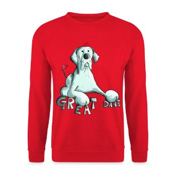 Happy Great Dane Dog - Sweat-shirt Unisexe - rouge - Devant - Alina (178cm) & Michal (187cm)