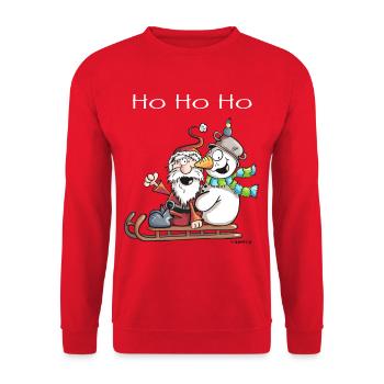 Santa Claus and Snowman ride a sledge - Gift - Unisex Sweatshirt - red - Front - Alina (178cm) & Michal (187cm)