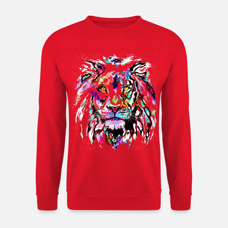 Bunter Farbenfroher Löwenkopf - Sternzeichen Löwe - Unisex Pullover - Rot