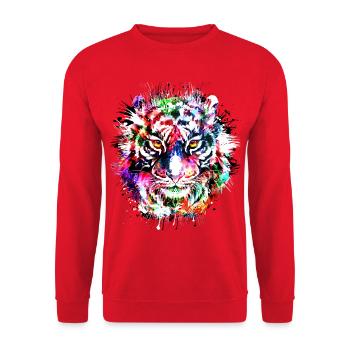 Bunter Tiger - Wildkatze - Raubtier - Tigerkopf - Unisex Pullover - Rot - Vorne - Alina (178cm) & Michal (187cm)