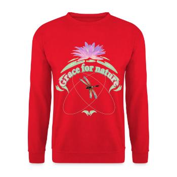 GNADE für die NATUR Seerose mit Blätter Libelle - Unisex Pullover - Rot - Vorne - Alina (178cm) & Michal (187cm)