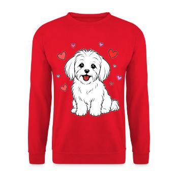 Malteser_Hund_sitzend_Herz_weiss - Unisex Pullover - Rot - Vorne - Alina (178cm) & Michal (187cm)