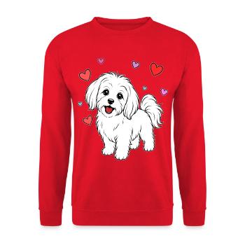 Malteser_Hund_stehend_Herz_weiss - Unisex Pullover - Rot - Vorne - Alina (178cm) & Michal (187cm)