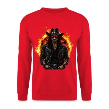 Halloween Cowboy Hell Rider - Unisex Pullover - Rot - Vorne - Alina (178cm) & Michal (187cm)