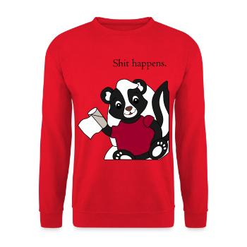 Stinktier Pixie Shit happens - Unisex Pullover - Rot - Vorne - Alina (178cm) & Michal (187cm)