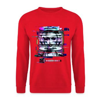 Glitch Techno Girl - Unisex Sweatshirt - red - Front - Alina (178cm) & Michal (187cm)