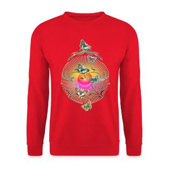 Schmetterlinge Schnörkel Ranke Sonne Muster - Unisex Pullover - Rot - Vorne - Alina (178cm) & Michal (187cm)